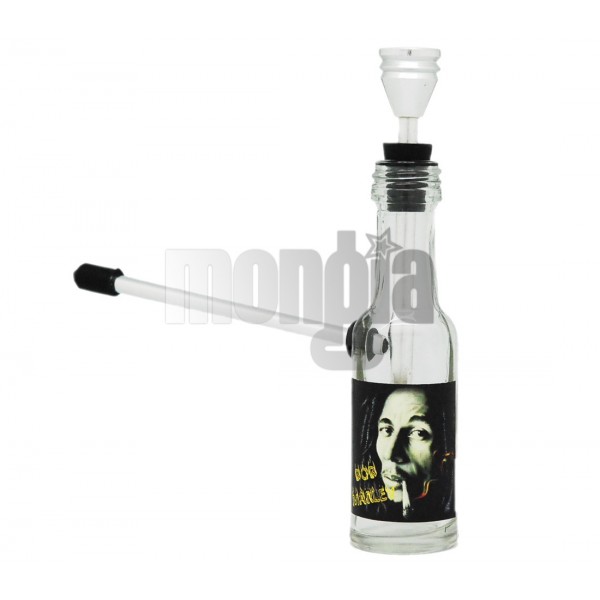 Bob Marley Mini Bar Glass Bottle Flames Pipe