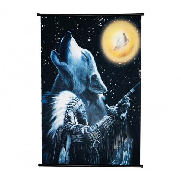 Wolf & Amerindian Moon Poster